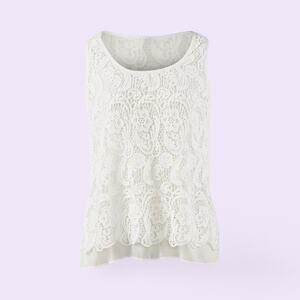 CAbi White Bobbin Crochet Lace Overlay Sleeveless Tank Cotton Style #284 XS
